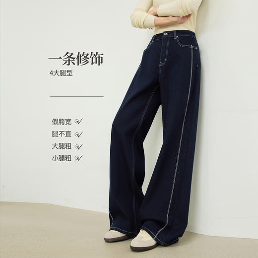 【10/29新品】熙世界环葆水洗棉加绒牛仔裤女2025冬季新款丹宁原色香蕉阔腿长裤 商品图4