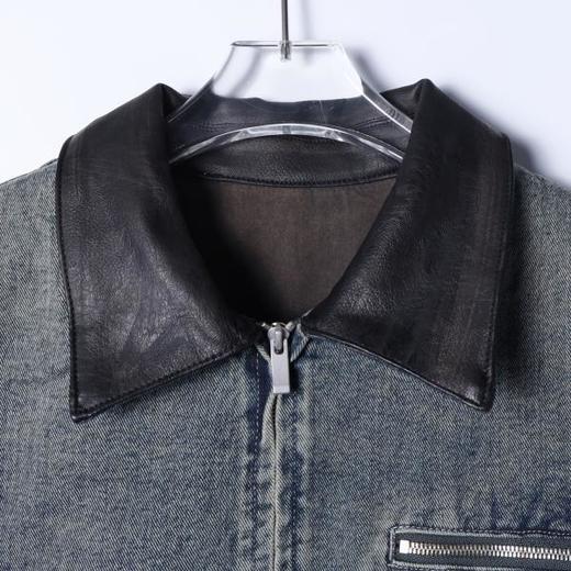 SDSA秋冬新款痞帅男装简约时尚拼皮翻领纽扣夹克外套小众设计百搭 商品图1