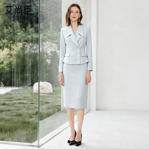 艾尚臣天空蓝时尚套装女高级感小香风西装两件套气质正式场合穿搭 商品图1