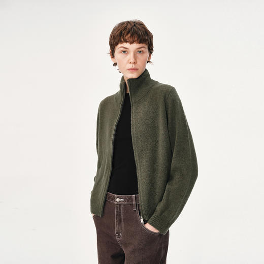 NUTH100%羊毛高领双头拉链针织毛衣开衫女 绿色（发货时间同步天猫） 商品图4