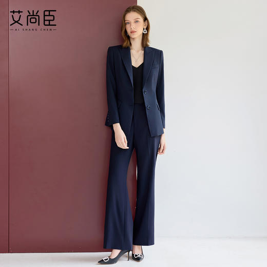 艾尚臣藏青色西装套装女秋职业气质女神范高端小个子主持人工作服 商品图1