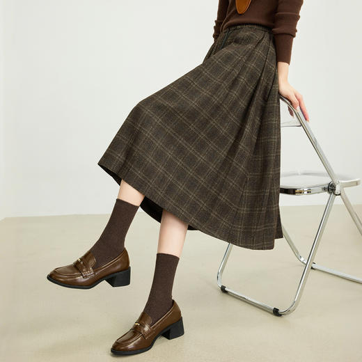 【10/29新品】熙世界复古格纹百褶半身裙女秋冬2025年新款高腰毛呢伞裙中长裙子 商品图3