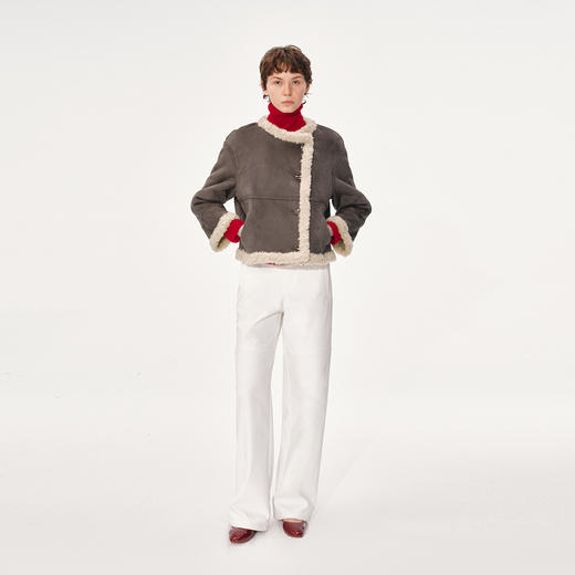 NUTH灰色皮毛一体宽松短款厚外套女 商品图1