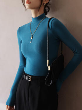 新款德绒螺纹半高领长袖打底衫女士内搭秋冬季正肩t恤中领上衣FS1654