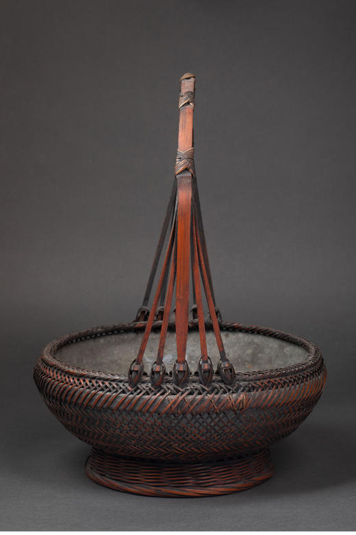 独角鹿西洋古董 19世纪日本出品唐物式敞口钵形竹编提梁花笼 商品图3