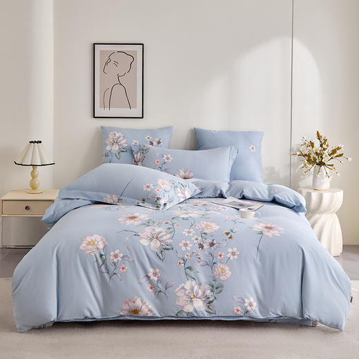 多喜爱 全棉贡缎磨绒四件套 秋瑾拾忆/花叶隐/凝彩/叶影光澜/空间密码/紫芸【7A抗菌】【精美礼盒包装】高密全棉 优雅花卉 细腻厚实 软糯磨绒 宽边枕套 商品图4