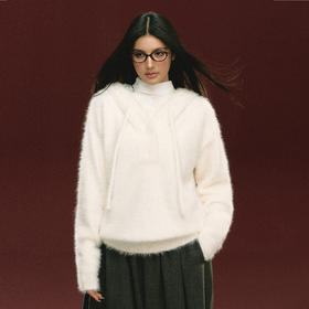 Ariseism 美式复古白色连帽毛衣外套女秋季新款上衣