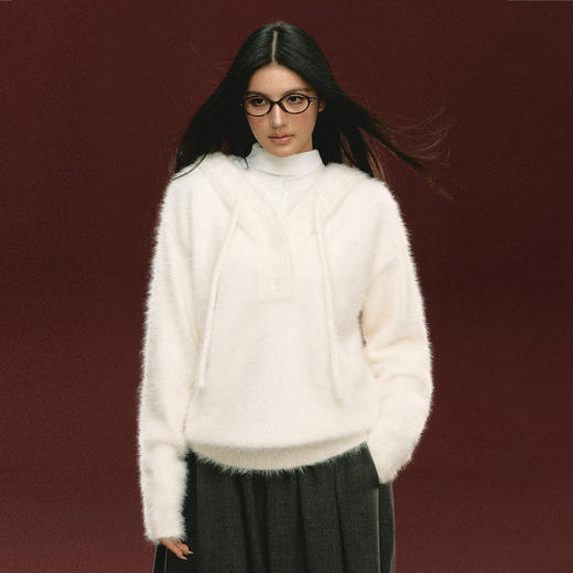 Ariseism 美式复古白色连帽毛衣外套女秋季新款上衣 商品图0