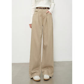 鹿向南「步履生花」高腰卡其牛仔裤女秋装宽松阔腿裤复古直筒长裤