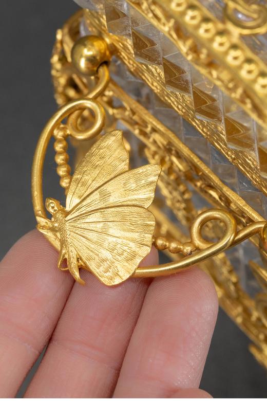 独角鹿西洋古董 19世纪末法国出品新艺术风格蝴蝶花叶主题铜鎏金精雕装饰水晶珍宝盒 商品图6