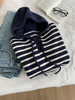 显白复古！2025藏青条纹连帽针织衫女简约韩版加厚秋冬叠穿保暖套头毛衣！ 商品缩略图2