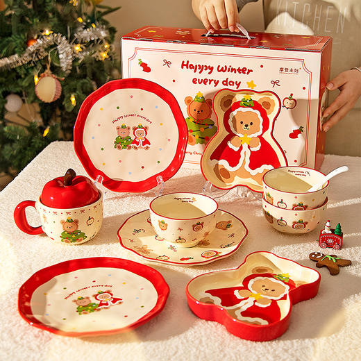 摩登主妇原创圣诞小熊餐具饭碗家用2025新款高颜值碗具餐盘子可爱生日礼物 商品图0