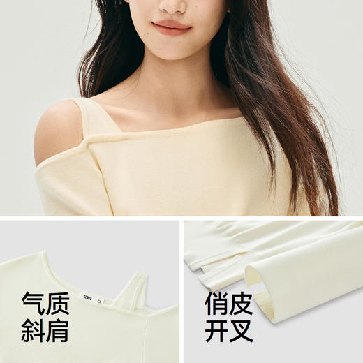 森马针织衫女冬季短款斜肩开叉白色2025新款温柔小个子设计感上衣 商品图3