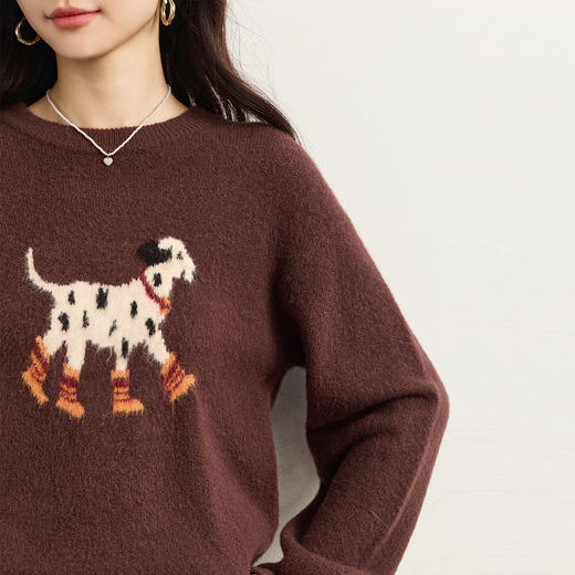 【年货节】熙世界斑点狗提花毛衣女2025秋冬新款慵懒风休闲圆领绵羊毛针织衫 商品图3