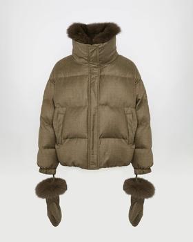 Yves Salomon - DOWN JACKET MADE WITH LORO PIANA FLANNEL/FOX - EARTH - 女装 - 羽绒服 - 咖褐色