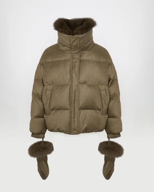 Yves Salomon - DOWN JACKET MADE WITH LORO PIANA FLANNEL/FOX - EARTH - 女装 - 羽绒服 - 咖褐色 商品图0