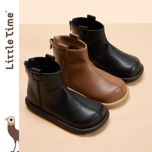 littletime女童皮靴2025秋冬新款儿童洋气牛皮时装靴女软底短靴 商品图0