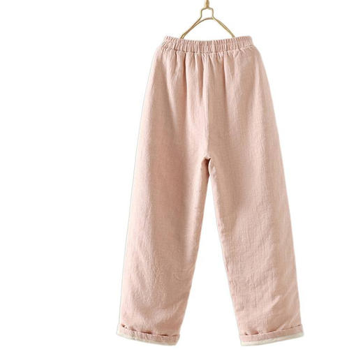 GYH 3802直筒休闲裤夹棉加厚保暖显瘦外穿棉裤纯色阔腿裤 商品图4