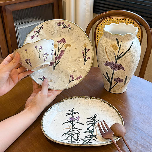 摩登主妇复古手绘花卉薰衣草陶瓷餐具套装北欧风意式沙拉碗盘 商品图3