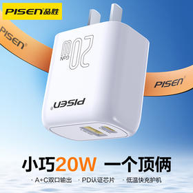 品胜 PD20W氮化镓双口智能快充充电器套装A+C(配线C to C) 支持苹果12/13手机闪充