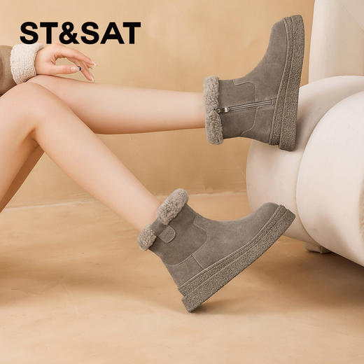 星期六绒绒毛边厚底防滑雪地靴SSD4118CNW 商品图1