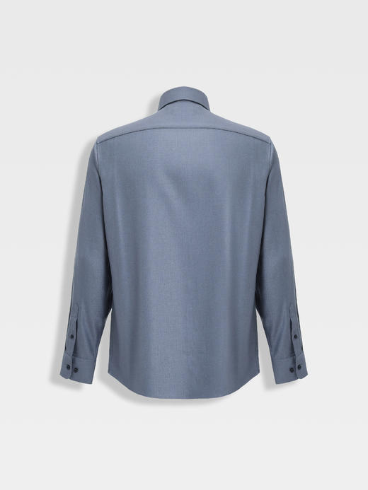 callisto星空蓝莫代尔羊毛意式领长袖衬衫 商品图1