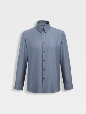 callisto星空蓝莫代尔羊毛意式领长袖衬衫