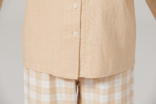 【素道】有机棉纱布上衣 有机棉纱布长裤   男士女士同款 棕色/棕白格 天然有机彩棉无荧光剂 无静电 安全 健康[漳州仓] 商品图1