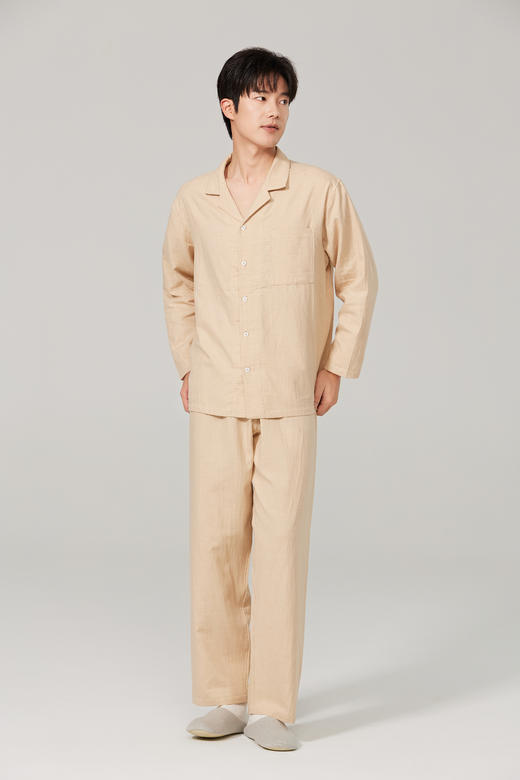 【素道】有机棉纱布上衣 有机棉纱布长裤   男士女士同款 棕色/棕白格 天然有机彩棉无荧光剂 无静电 安全 健康[漳州仓] 商品图10