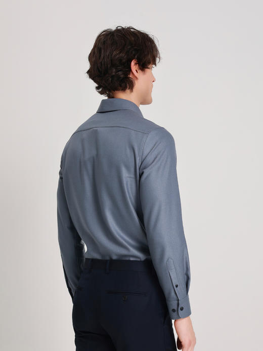 callisto星空蓝莫代尔羊毛意式领长袖衬衫 商品图4