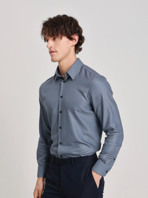 callisto星空蓝莫代尔羊毛意式领长袖衬衫 商品图3