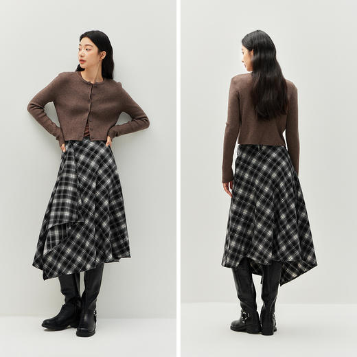 森马半身裙女冬磨毛格纹长裙2025新款甜酷个性设计感不规则A字裙 商品图4