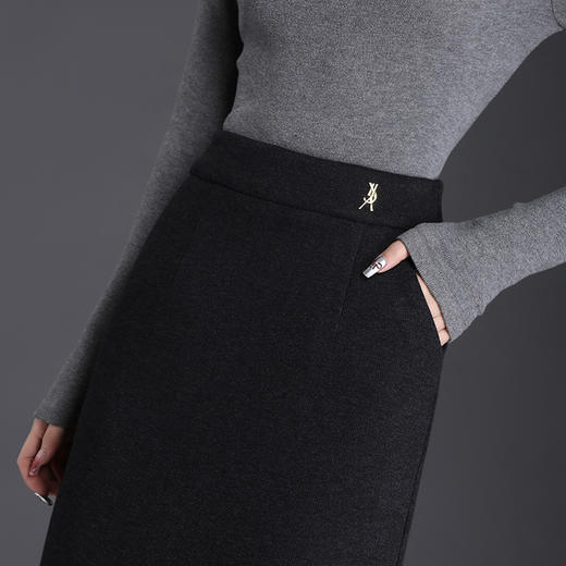 秋冬款羊绒半身裙时尚高腰厚款包臀裙中长款开衩一步裙MYX2475 商品图3