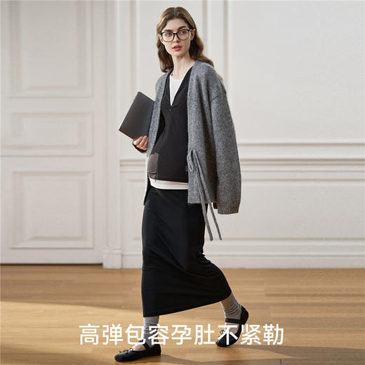 【限时会员价】嫚熙高弹优雅花边垂垂半裙女春秋直筒遮胯小个子孕妇裙2025新品 商品图3