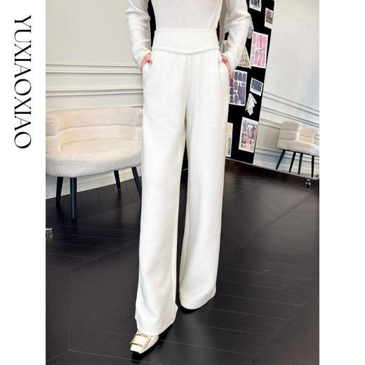 余潇潇【暖意出行】含羊毛混纺撒银舒适亲肤显瘦藏肉高腰直筒休闲裤 商品图3