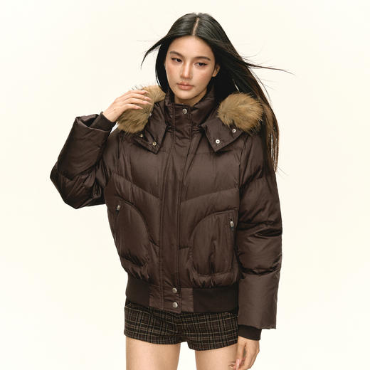 Ariseism 美式复古连帽短款羽绒服女冬季新款保暖外套 商品图0