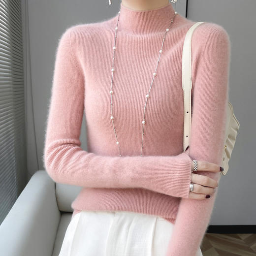 TS-202无缝抽条半高领纯羊毛衫女修身毛衣百搭秋冬灰色针织打底羊绒衫 商品图3