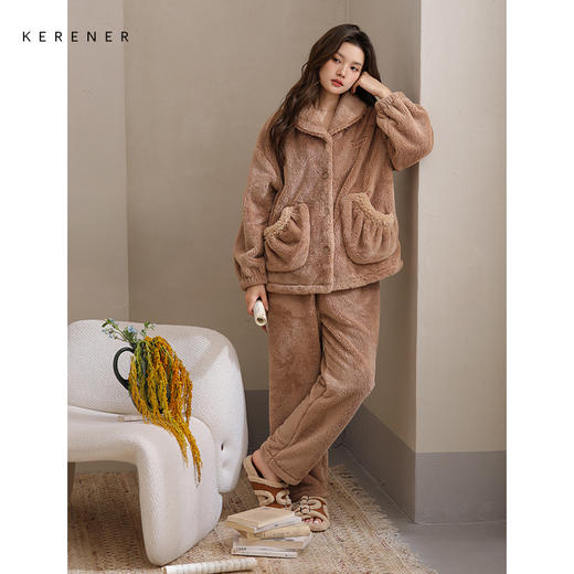 可人儿原创冬季舒棉绒女士睡衣韩系加厚保暖可外穿珊瑚绒家居服 商品图3