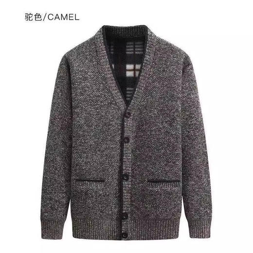 新款新品  冬季中年男加绒毛衣开衫 加厚V领中老年爸爸装针织外套中年男士毛衣外套 商品图2