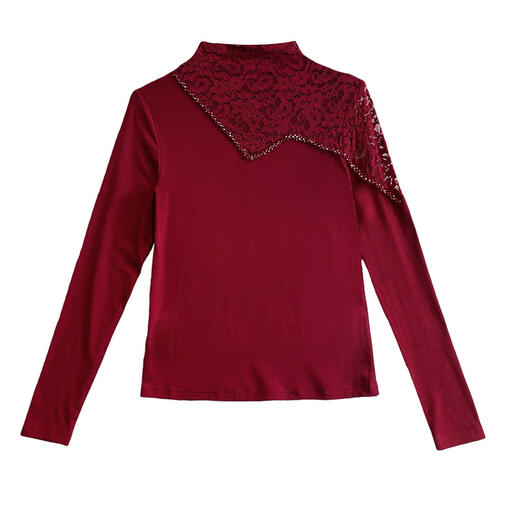 KQL 359H8361加厚磨毛蕾丝拼接半高领t恤修身打底衫 商品图4