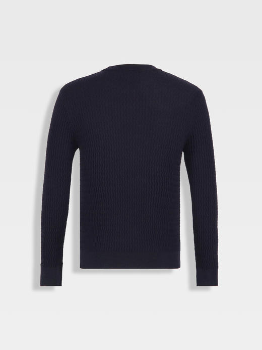 callisto藏青立体波浪纹提花绵羊毛毛衣 商品图1