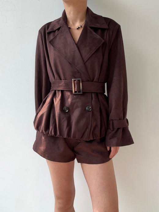 SIJIA｜AW2506 酒红麂皮收腰短皮风衣 商品图10