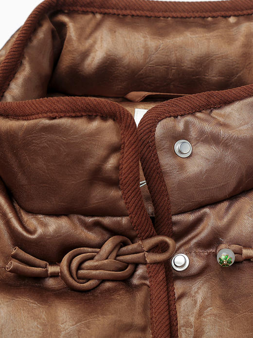 复古棕色国风盘扣立领羽绒服 短款提花肌理上衣 冬季保暖显瘦中式设计感外套 商品图2