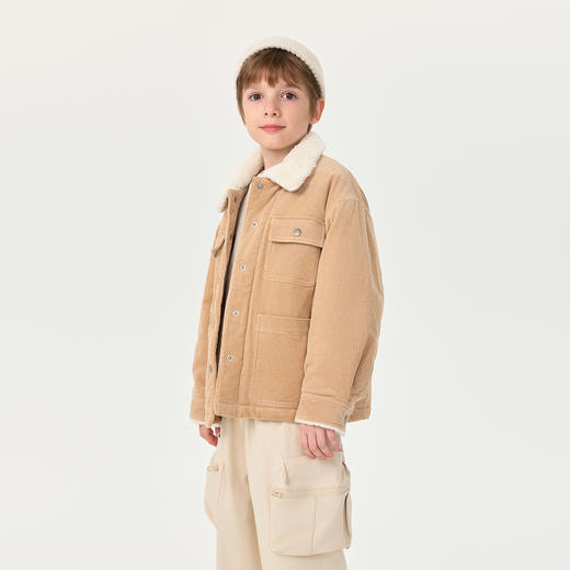 马克珍妮女童灯芯绒毛绒翻领夹棉外套2025年冬装新款551566 商品图1