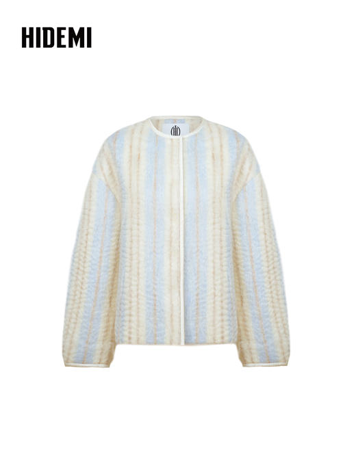 HIDEMI 进口长毛水波马海毛绵羊毛混纺渐变色缎面外套渐变色 商品图7