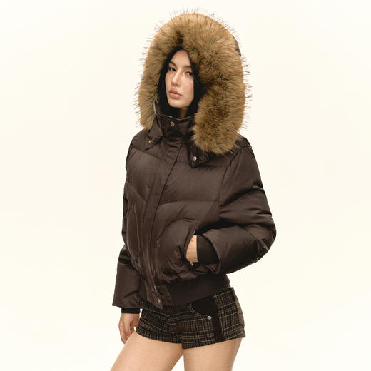 Ariseism 美式复古连帽短款羽绒服女冬季新款保暖外套 商品图1