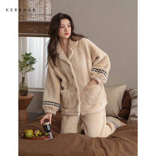 可人儿原创冬季舒棉绒女士睡衣韩系加厚保暖可外穿珊瑚绒家居服 商品图1