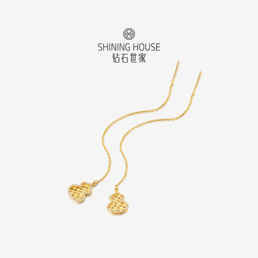 【八方衔运纹】【 玲珑宝葫 】钻石世家  玲珑宝葫系列 足金葫芦镶钻耳饰 【黄金产品不支持无理由退换货】预计3-5天发货 商品图6