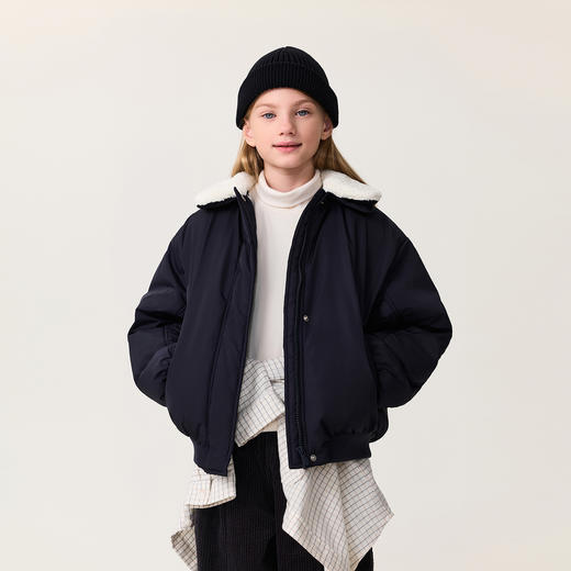 【无氟防泼水】马克珍妮女童可拆卸毛领夹棉飞行夹克外套2025年冬装新款551565 商品图2