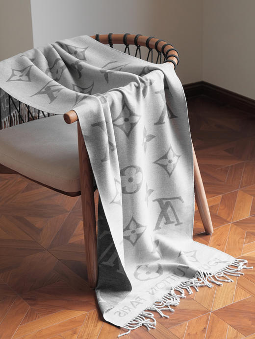 WJ18-LOUIS VUITTON 时尚印花大logo流苏 羊毛 绒线围巾 灰色 绒线围巾（QZ*MM） 商品图3